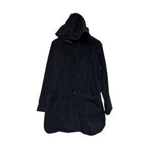 Woman Within Women's Jacket Fleece Button Front Hooded Black Plus Size 20W